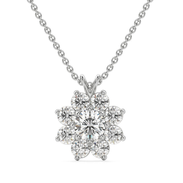 Flower Cluster Moissanite Pendant Necklace in Sterling Silver