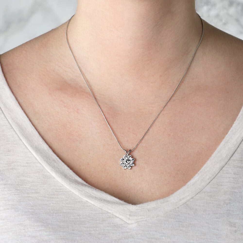 Flower Cluster Moissanite Pendant Necklace in Sterling Silver - ReadYourHeart