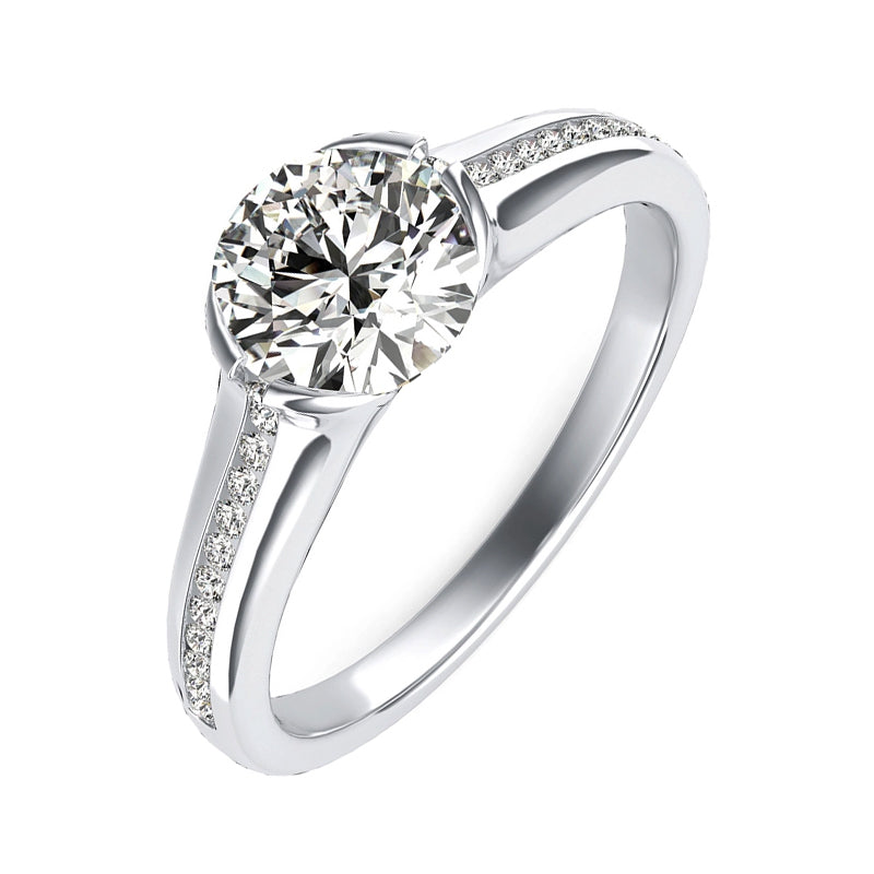 Half Bezel Moissanite Channel Set Side Stones Engagement Ring - ReadYourHeart