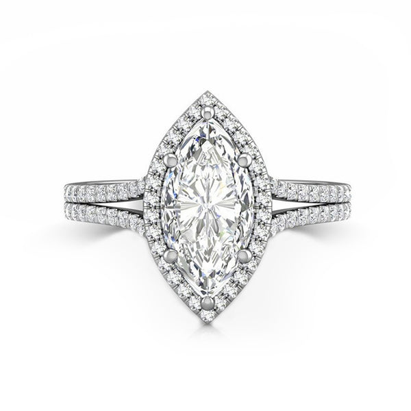 Halo Marquise-Cut Moissanite Double Shank Pave Engagement Ring - ReadYourHeart