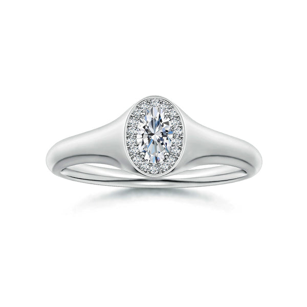 Halo Oval Moissanite Signet Engagement Ring - ReadYourHeart