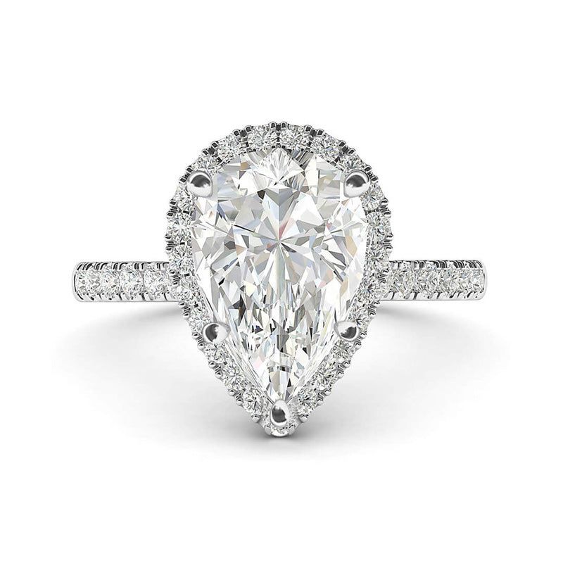 Halo Pear Cut Moissanite Pave Sterling Silver Engagement Ring - ReadYourHeart