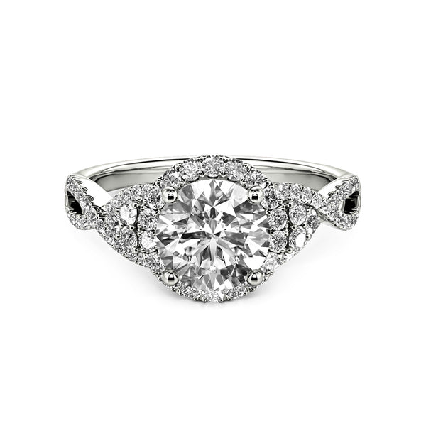 Halo Round Moissanite Twisted Pave Engagement Ring