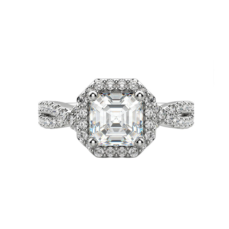 Halo Asscher Cut Moissanite Twisted Pave Engagement Ring - ReadYourHeart