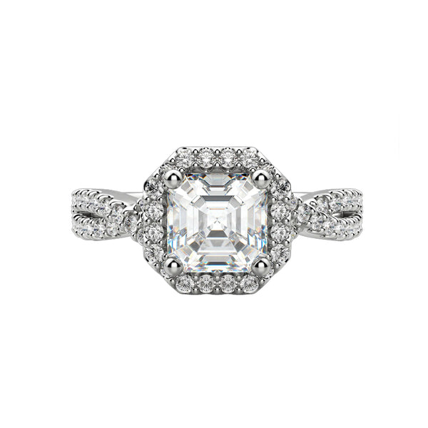 Halo Asscher Cut Moissanite Twisted Pave Engagement Ring