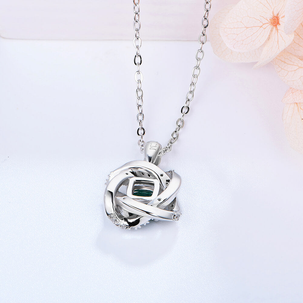 Cushion Lab-Created Emerald Knot Sterling Silver Necklace - ReadYourHeart