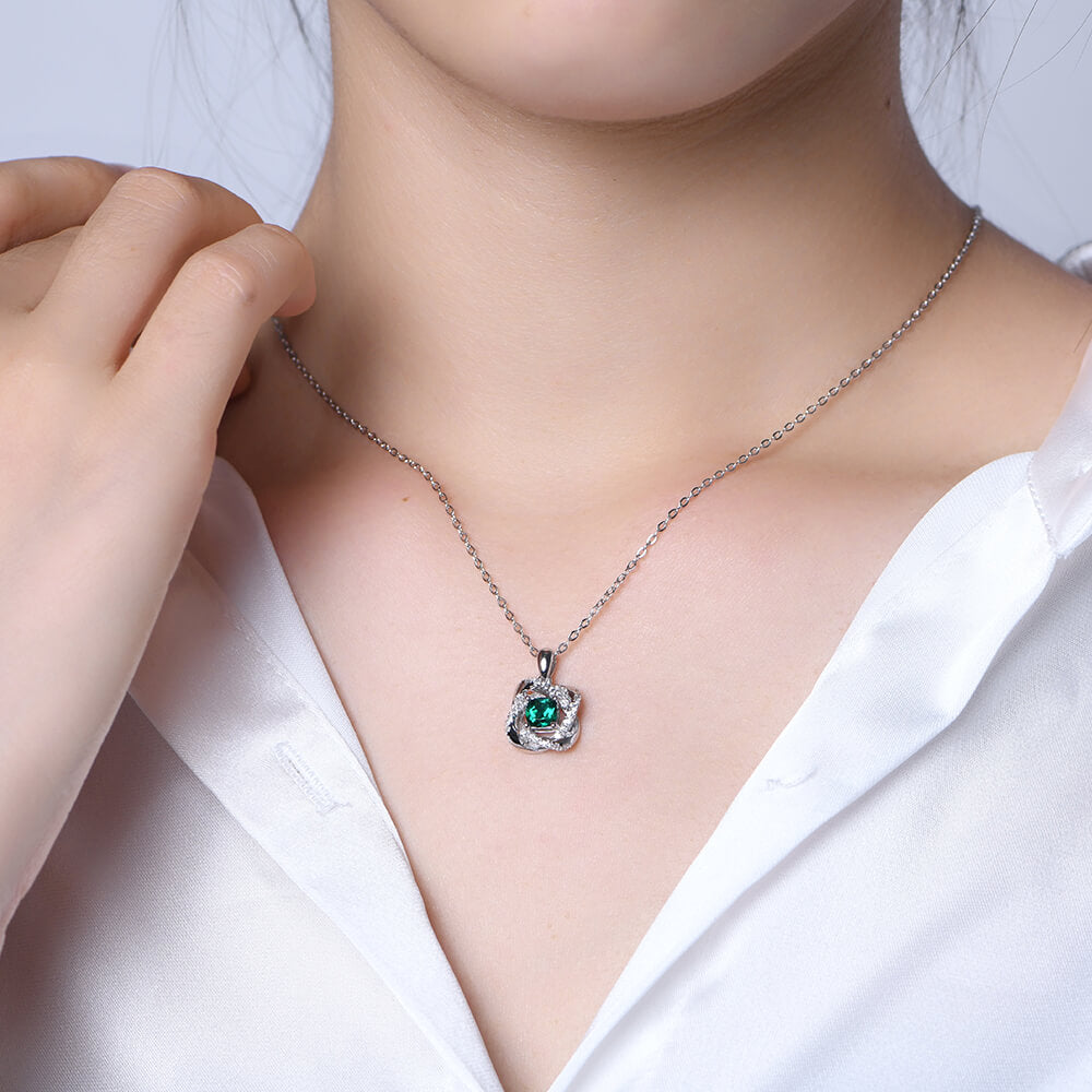 Cushion Lab-Created Emerald Knot Sterling Silver Necklace - ReadYourHeart