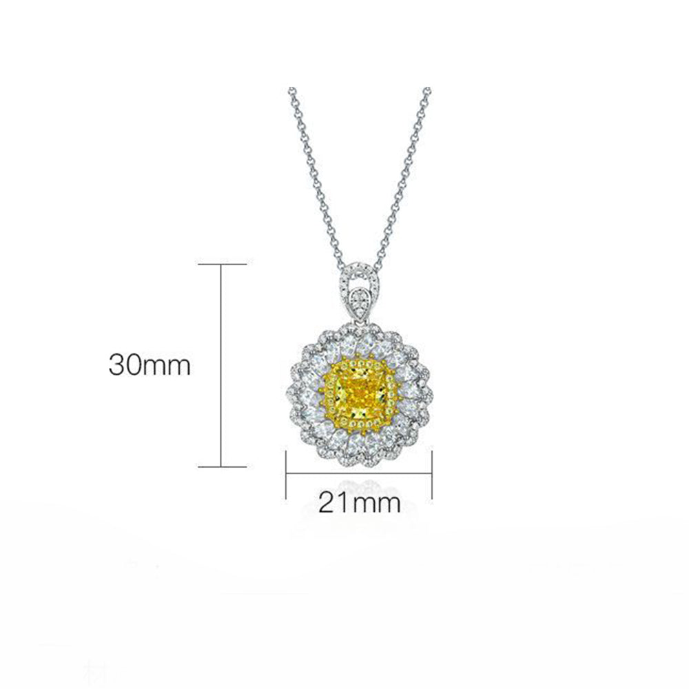 Halo Cushion Yellow Lab-Sapphire Two Tone Sterling Silver Necklace - ReadYourHeart