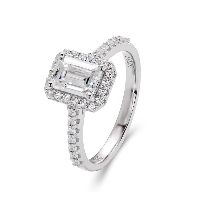 Halo Emerald Cut Moissanite Pave Engagement Ring - ReadYourHeart