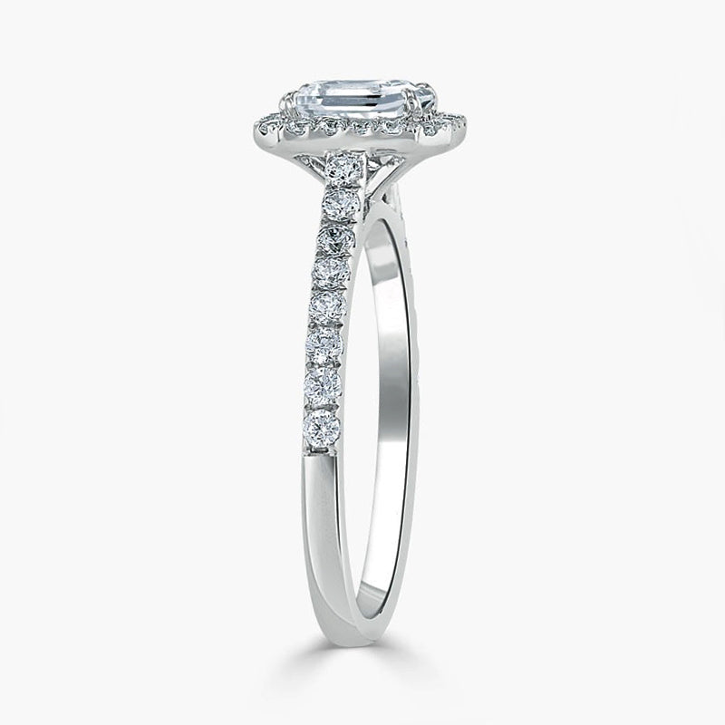 Halo Emerald Cut Moissanite Pave Sterling Silver Engagement Ring - ReadYourHeart