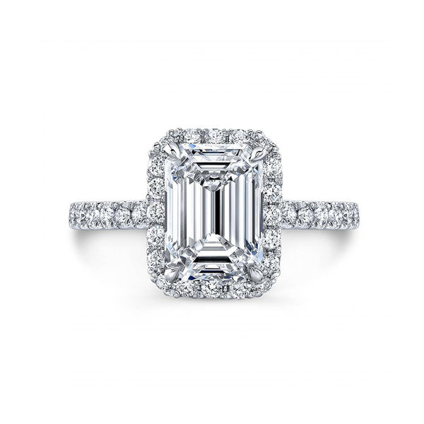 Halo Emerald Cut Moissanite Pave Sterling Silver Engagement Ring - ReadYourHeart