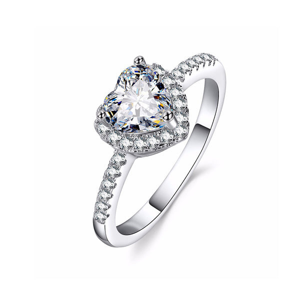 Halo Heart Cut Moissanite Pave Sterling Silver Engagement Ring - ReadYourHeart