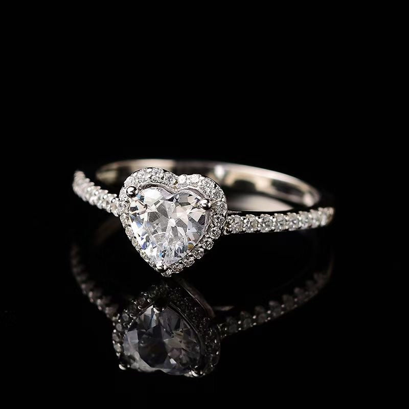 Halo Heart Cut Moissanite Pave Sterling Silver Engagement Ring - ReadYourHeart