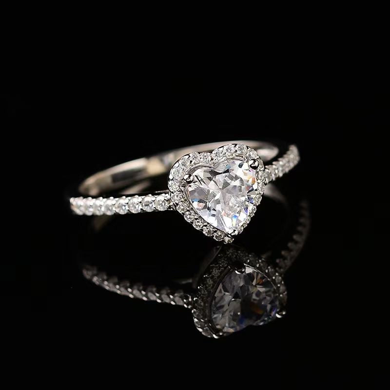 Halo Heart Cut Moissanite Pave Sterling Silver Engagement Ring - ReadYourHeart