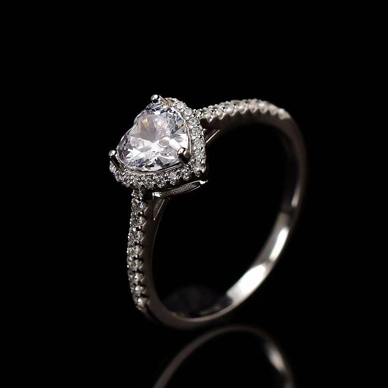 Halo Heart Cut Moissanite Pave Sterling Silver Engagement Ring - ReadYourHeart