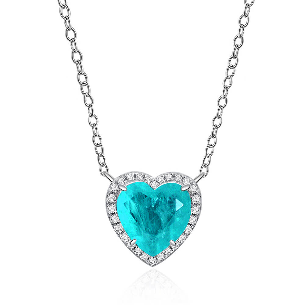 Halo Heart Cut Paraiba Tourmaline Sterling Silver Necklace Pendant - ReadYourHeart