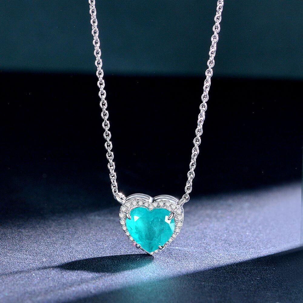 Halo Heart Cut Paraiba Tourmaline Sterling Silver Necklace Pendant - ReadYourHeart