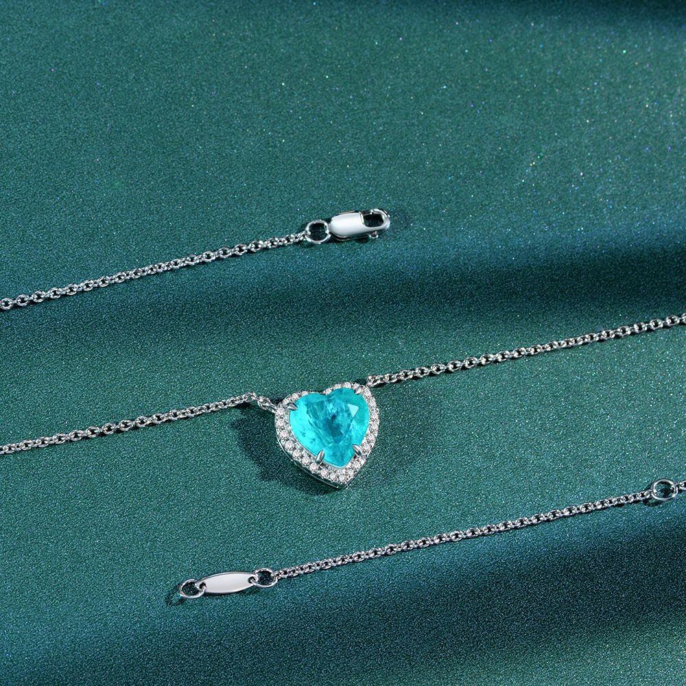 Halo Heart Cut Paraiba Tourmaline Sterling Silver Necklace Pendant - ReadYourHeart