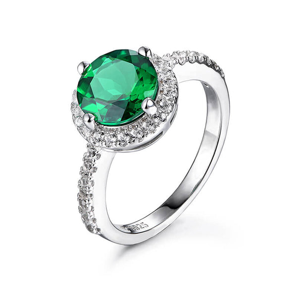 Halo Lab-Created Emerald Pave Accents Sterling Silver Ring