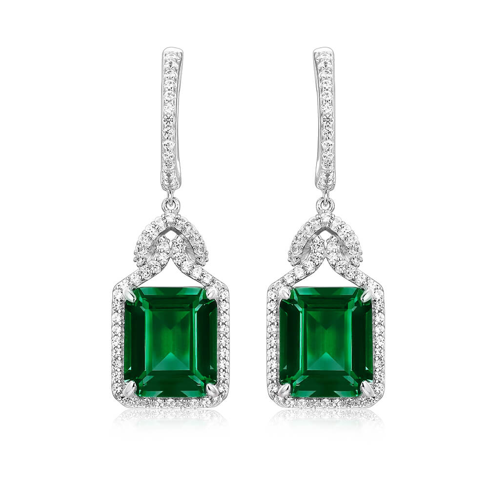 Halo Lab-Created Emerald Sterling Silver Drop Earrings - ReadYourHeart