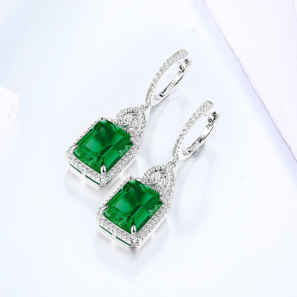 Halo Lab-Created Emerald Sterling Silver Drop Earrings - ReadYourHeart