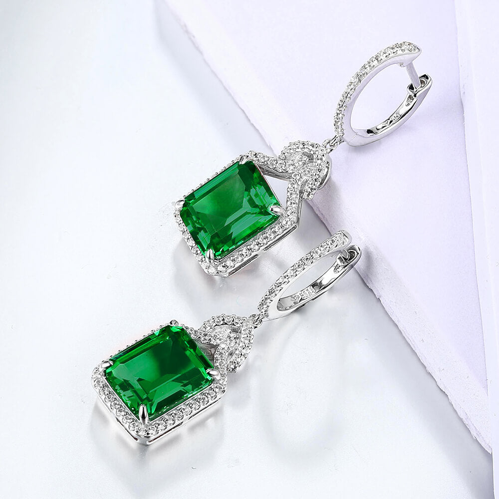 Halo Lab-Created Emerald Sterling Silver Drop Earrings - ReadYourHeart