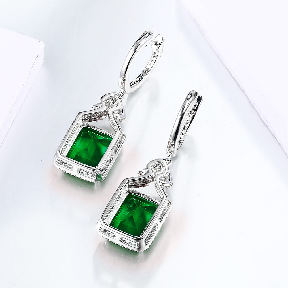 Halo Lab-Created Emerald Sterling Silver Drop Earrings - ReadYourHeart