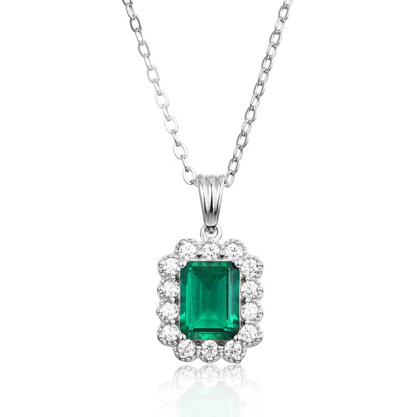 Halo Lab-Created Emerald Sterling Silver Necklace - ReadYourHeart