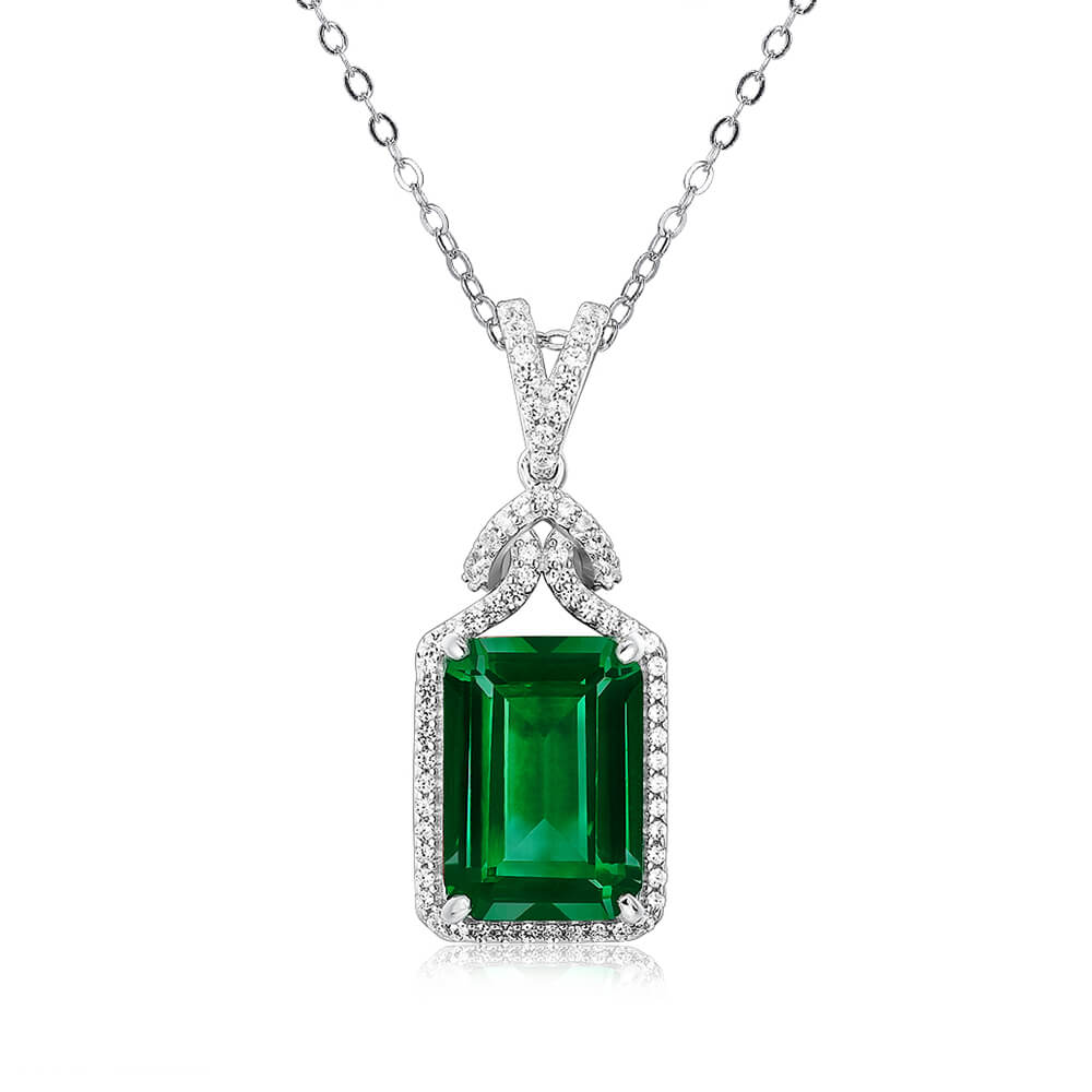 Halo Lab-Created Emerald Sterling Silver Necklace - ReadYourHeart