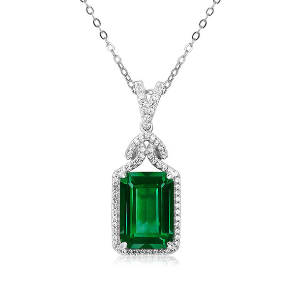 Halo Lab-Created Emerald Sterling Silver Necklace - ReadYourHeart