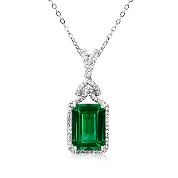 Halo Lab-Created Emerald Sterling Silver Necklace - ReadYourHeart