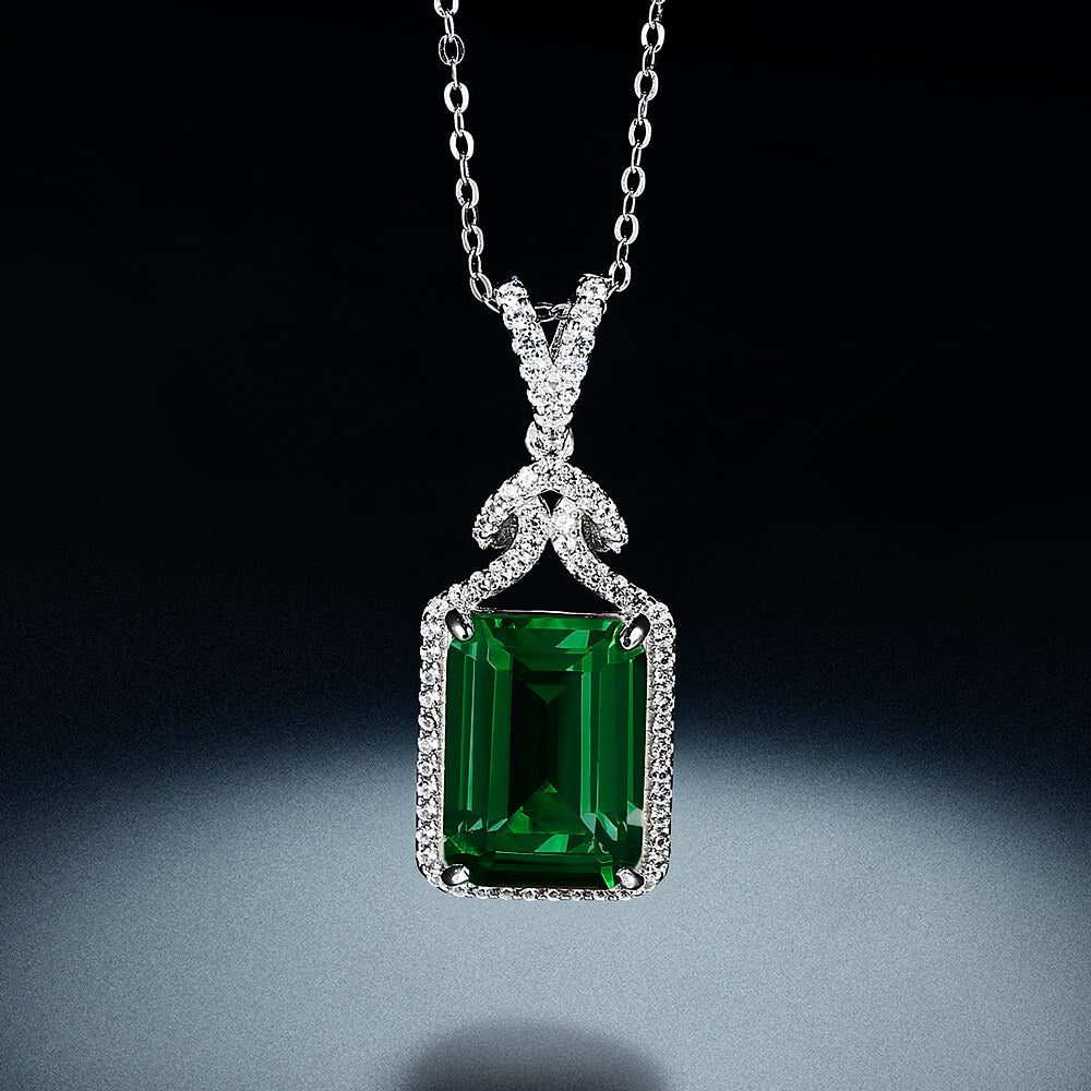 Halo Lab-Created Emerald Sterling Silver Necklace - ReadYourHeart