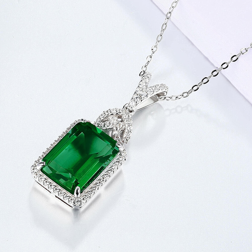 Halo Lab-Created Emerald Sterling Silver Necklace - ReadYourHeart