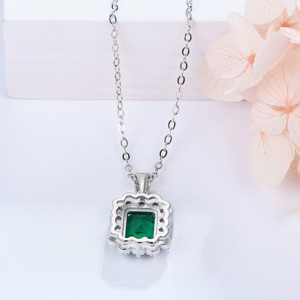 Halo Lab-Created Emerald Sterling Silver Necklace - ReadYourHeart