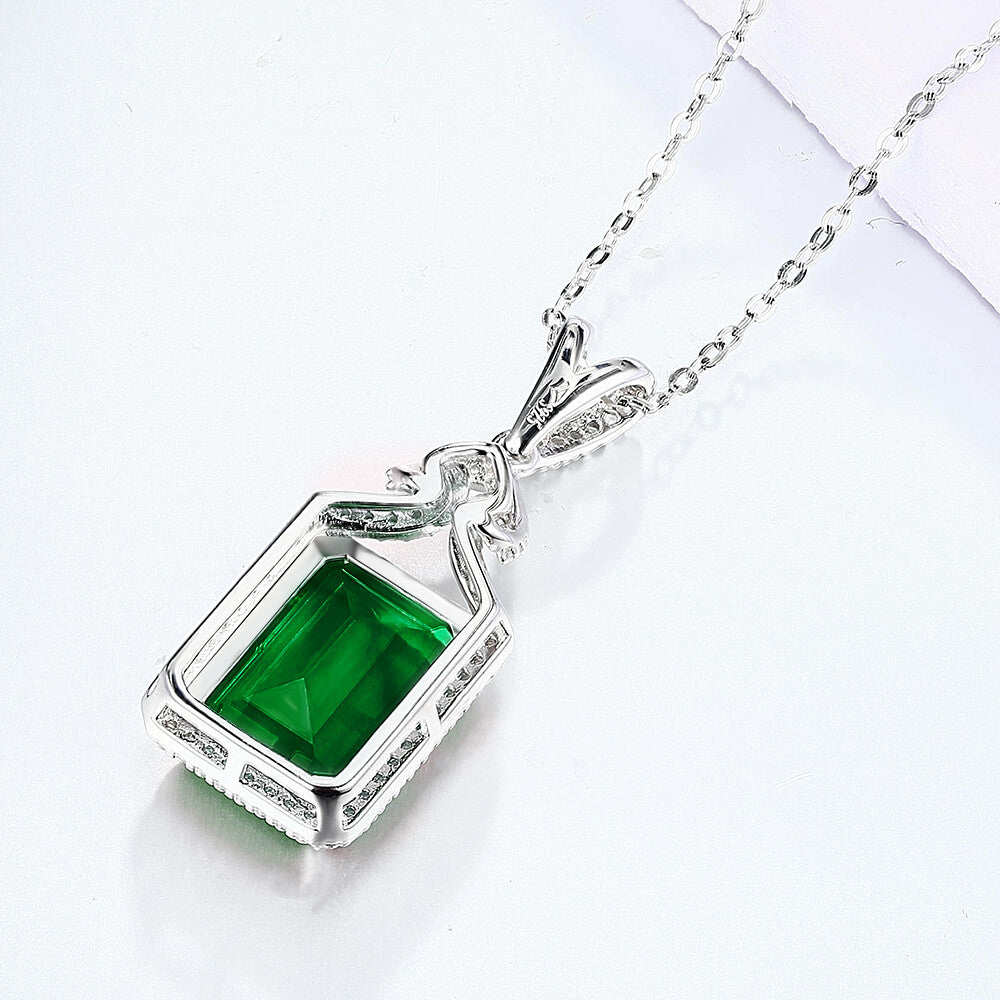 Halo Lab-Created Emerald Sterling Silver Necklace - ReadYourHeart