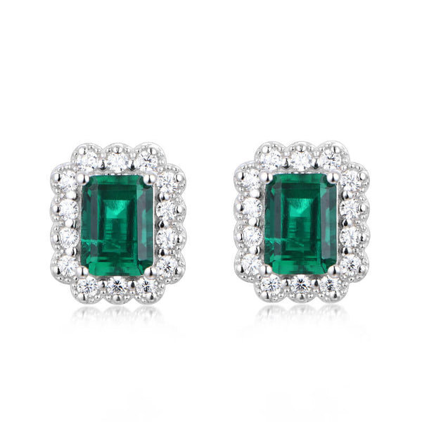 Halo Lab-Created Emerald Sterling Silver Stud Earrings - ReadYourHeart