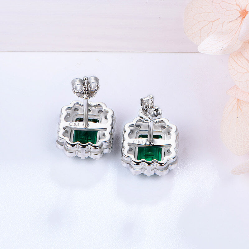 Halo Lab-Created Emerald Sterling Silver Stud Earrings - ReadYourHeart
