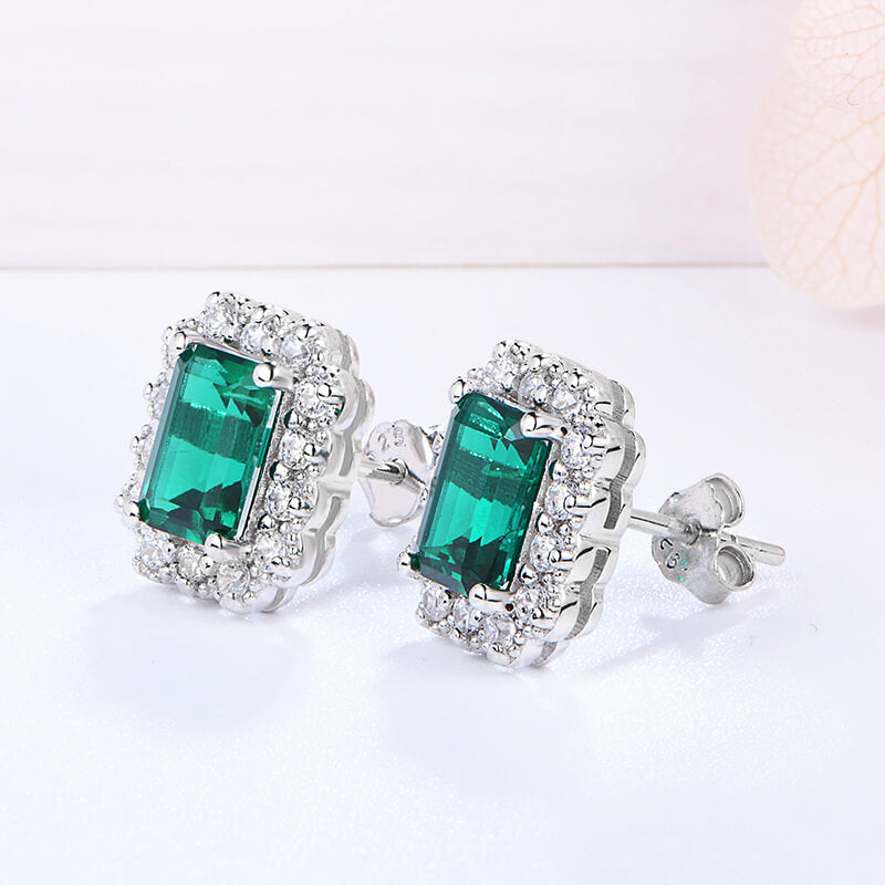 Halo Lab-Created Emerald Sterling Silver Stud Earrings - ReadYourHeart
