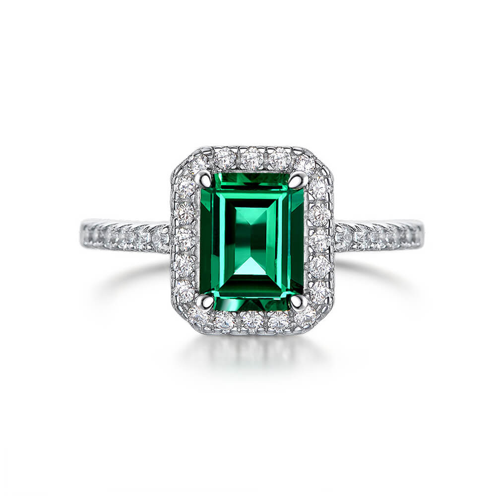 Halo Lab Emerald Accent Pave Sterling Silver Ring - ReadYourHeart