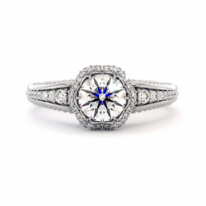 Halo Moissanite Channel Set Accents Engagement Ring - ReadYourHeart