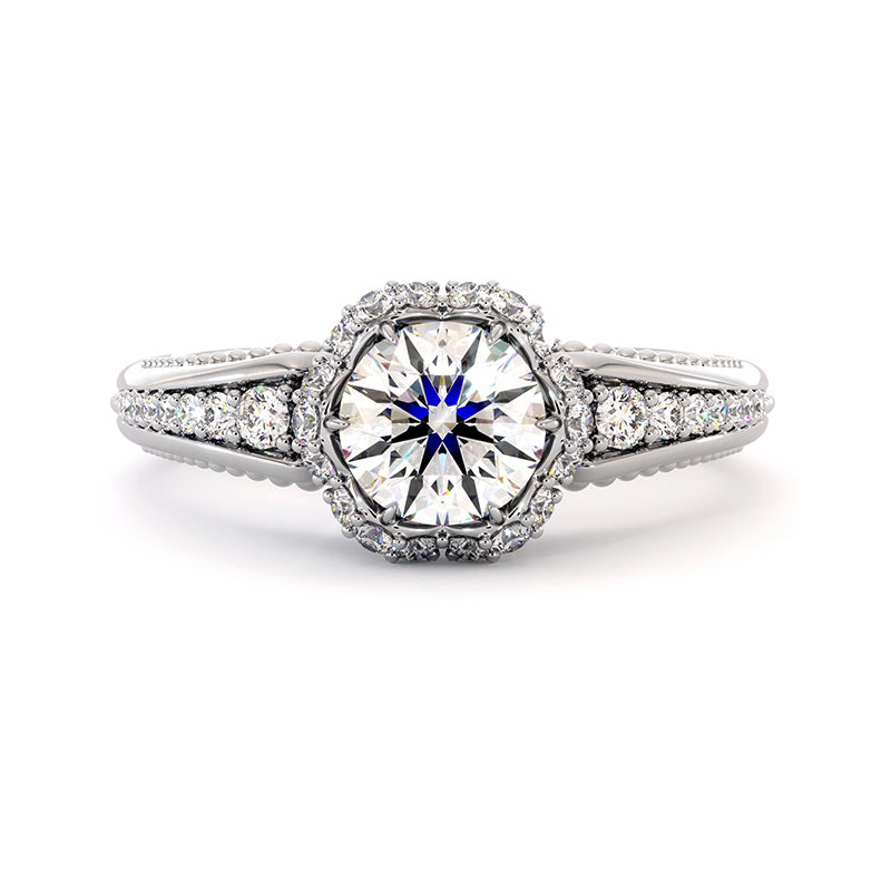 Halo Moissanite Channel Set Accents Engagement Ring - ReadYourHeart