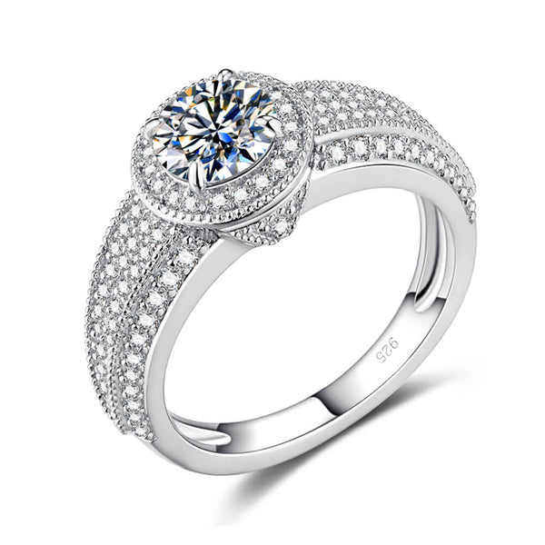 Halo Moissanite Cluster Pave Bridal Engagement Ring Set - ReadYourHeart