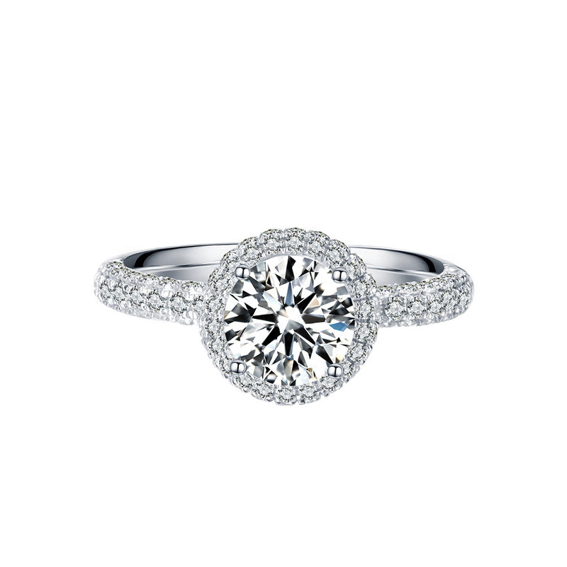 Halo Moissanite Micro-Pave Engagement Ring in 18K White Gold - ReadYourHeart