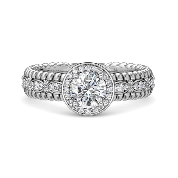Halo Moissanite Triple Row Bubble Cable Shank Engagement Ring - ReadYourHeart