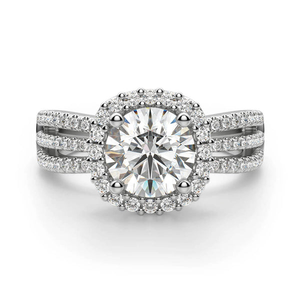 Halo Moissanite Triple Row Pave Engagement Ring - ReadYourHeart
