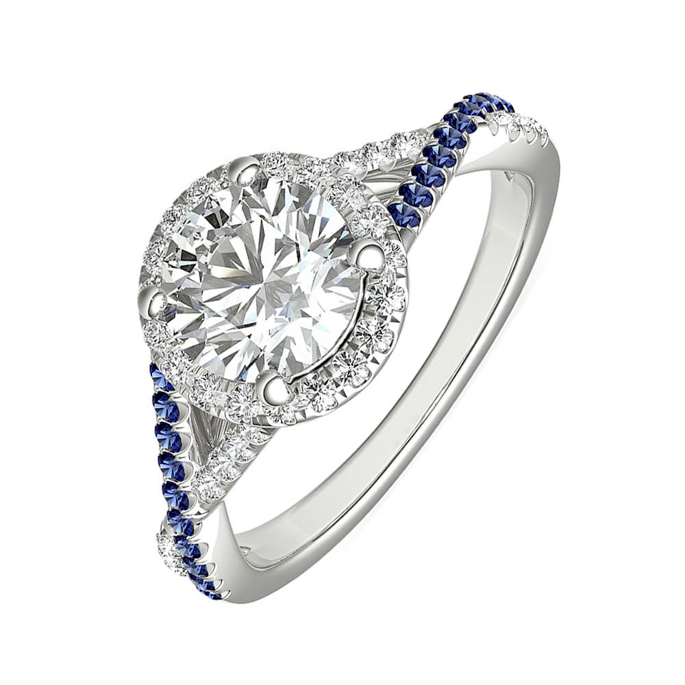 Halo Moissanite and Sapphire Twist Pave Engagement Ring - ReadYourHeart