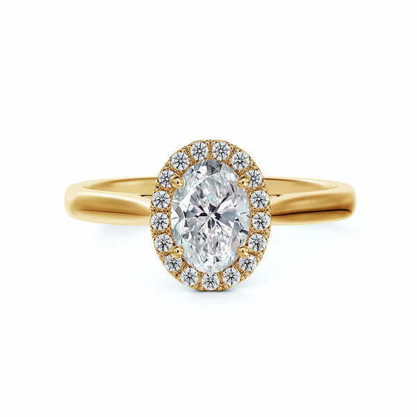 Halo Oval Cut Moissanite Engagement Ring in 18K Gold - ReadYourHeart