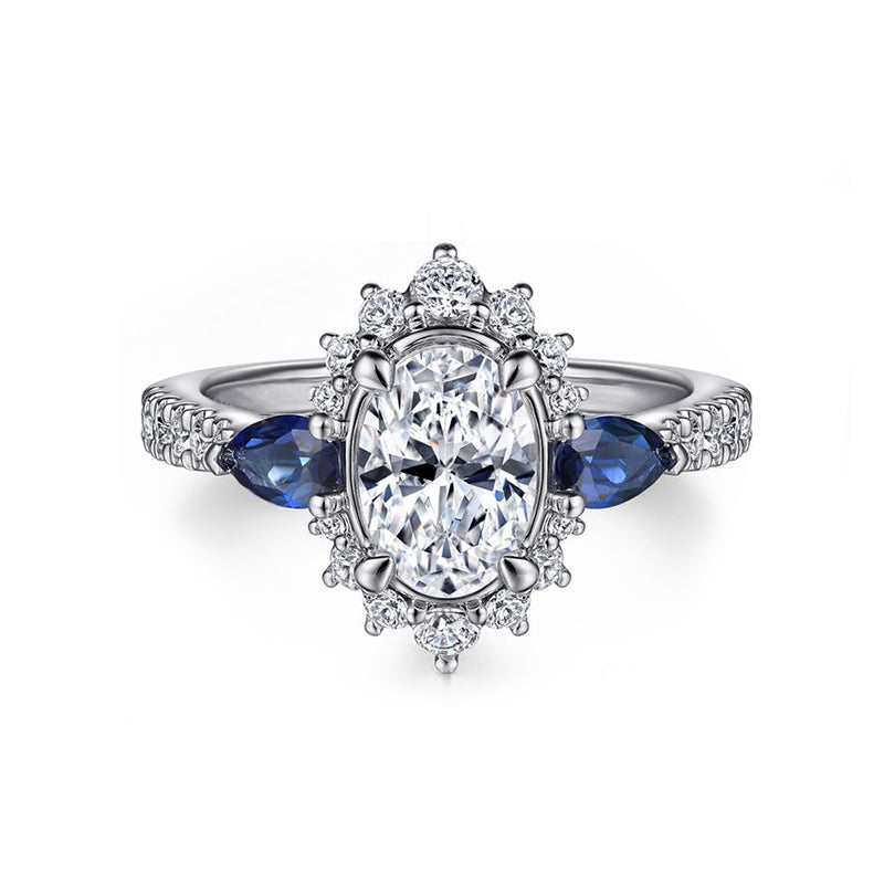 Halo Oval Moissanite Pear Sapphire Sidestone Pave Engagement Ring - ReadYourHeart