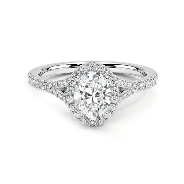 Halo Oval Moissanite Split Shank Pave Engagement Ring - ReadYourHeart