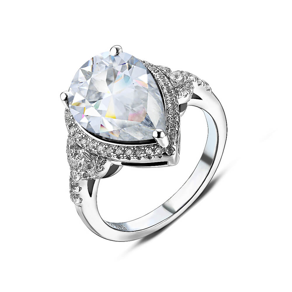 Halo Pear Cut Moissanite Side Stone Engagement Ring - ReadYourHeart